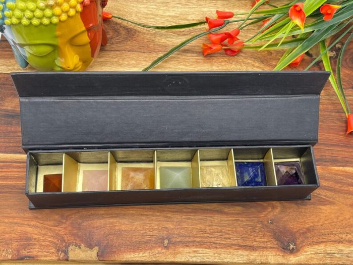 7 Chakra Pyramid Set with Beautiful Box | Healing Crystals Kit | Polished Chakra Stones | Chakra Healing Crystals | 7 Chakra Gift Set