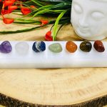 7 Chakra Tumbled Stones Set with Velvet Pouch | Selenite Charger | Tumbled Crystals | Chakra Healing Crystals | Healing | Reiki
