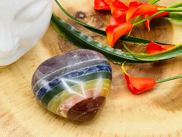 7 Chakra Bonded Heart Stone | Polished Stones | Chakra Healing Crystals | Reiki Chakra Heart | Chakra Balancing | Metaphysical | 2" inch