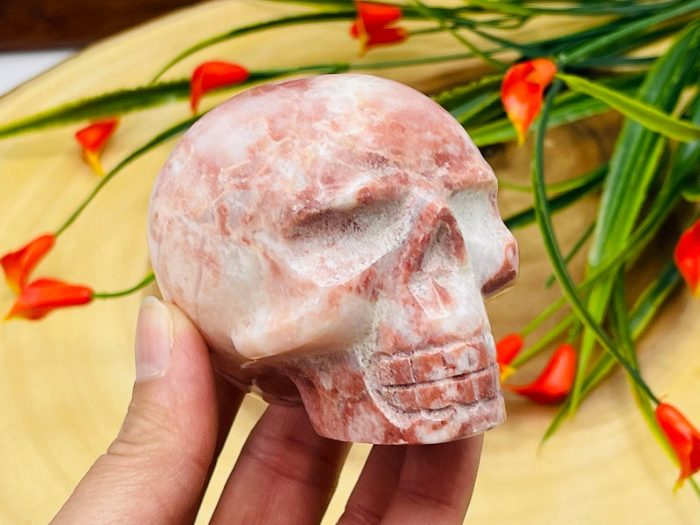 Strawberry Pink Onyx Skull | Realistic Details | Onyx Crystal Skull | Healing Crystal | Fine Art Sculpture | Reiki Skull