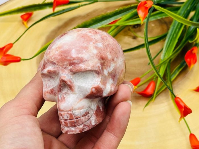 Strawberry Pink Onyx Skull | Realistic Details | Onyx Crystal Skull | Healing Crystal | Fine Art Sculpture | Reiki Skull