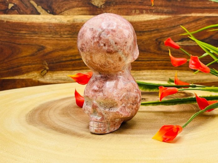 Strawberry Pink Onyx Two Sided Stacked Skull | Realistic Details | Front & Back | Healing Crystal | Fine Art Sculpture | Reiki Skull