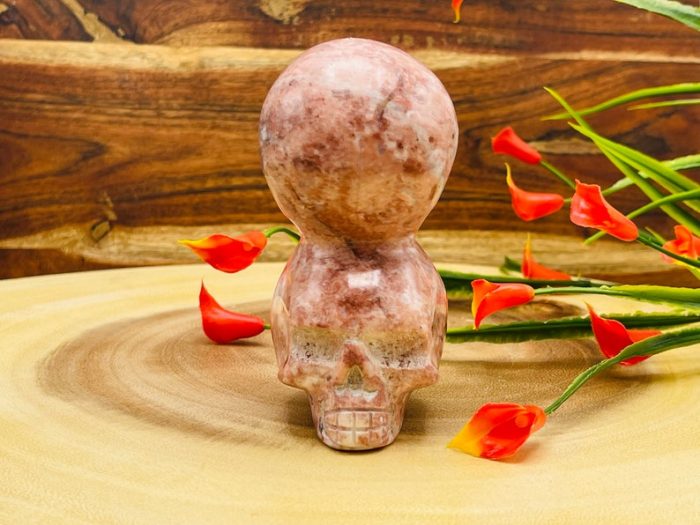 Strawberry Pink Onyx Two Sided Stacked Skull | Realistic Details | Front & Back | Healing Crystal | Fine Art Sculpture | Reiki Skull