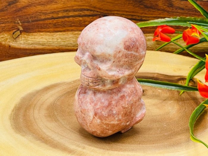 Strawberry Pink Onyx Two Sided Stacked Skull | Realistic Details | Front & Back | Healing Crystal | Fine Art Sculpture | Reiki Skull