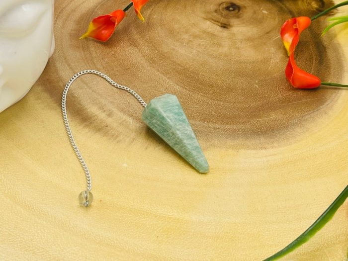 Amazonite Crystal Pendulum With Silver Plated Chain | Amazonite Point Pendulum | Healing Dowsing Energy Balancing | Faceted