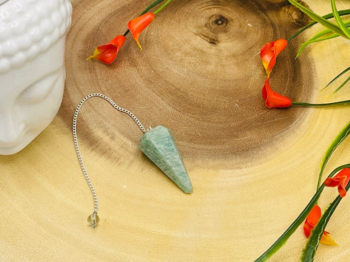 Amazonite Crystal Pendulum With Silver Plated Chain | Amazonite Point Pendulum | Healing Dowsing Energy Balancing | Faceted