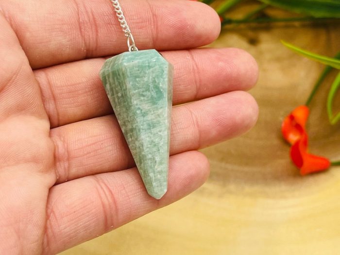 Amazonite Crystal Pendulum With Silver Plated Chain | Amazonite Point Pendulum | Healing Dowsing Energy Balancing | Faceted