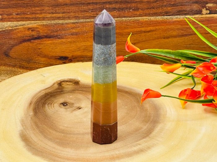 7 Chakra Bonded Obelisk | 7 Chakra Pointer | 7 Chakra Terminated Point | Crystal Point | Healing Crystal Tower | Metaphysical 6 Inch