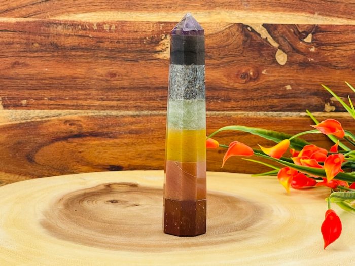 7 Chakra Bonded Obelisk | 7 Chakra Pointer | 7 Chakra Terminated Point | Crystal Point | Healing Crystal Tower | Metaphysical 6 Inch