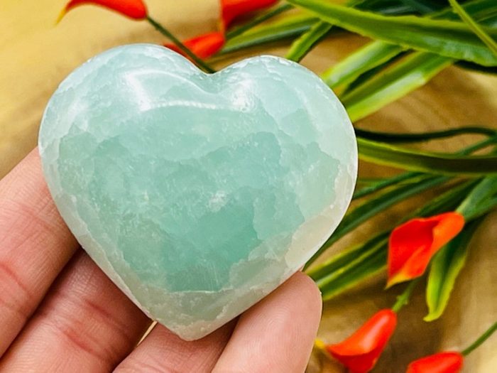 Caribbean Blue Calcite Heart Stone | Aqua Blue Calcite Heart | Massage Stone | Meditation & Healing Crystal | Stress Reliever