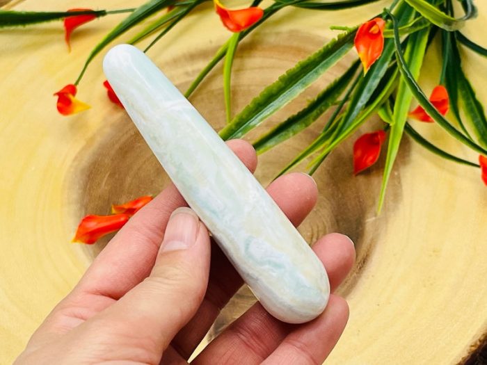 Aqua Blue Calcite Massage Wand | Caribbean Blue Calcite Crystal Healing Wand | Soothing & Calming Massage | Spa Massage Wand | 4 inch