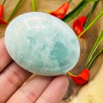 Aqua Calcite Palm Stone | Caribbean Blue Calcite Palm Stone | Handmade Massage Stone | Meditation & Healing Crystals | Stress Reliever