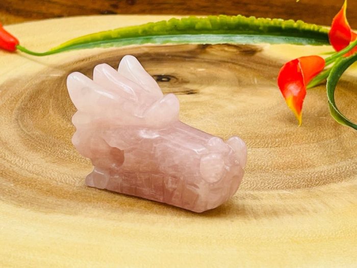 Rose Quartz Crystal Dragon Head | Rose Quartz Dragon Skull | Realistic Details | Healing Fine Art Sculpture