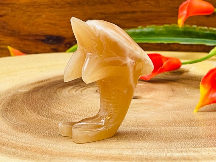 Honey Caramel Calcite Dolphin Figurine | Calcite Crystal Fish | Standing Statuette | Metaphysical | Healing Crystal | Sacred Animal | 2"