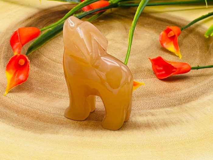 Honey Caramel Calcite Howling Wolf Figurine | Crystal Carving | Standing Statuette | Reiki Metaphysical Healing Crystal | Sacred Animal | 2"