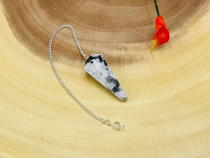 Rainbow Moonstone Pendulum With Silver Plated Chain | Point Pendulum | Healing Dowsing Energy Balancing | Faceted