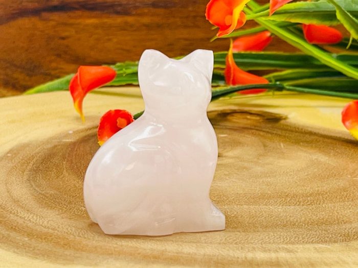 Rose Pink Mangano Fluorescent Calcite Cat Figurine | Pink Calcite Crystal Cat| Metaphysical | Healing Crystal | Sacred Animal | 2 inch