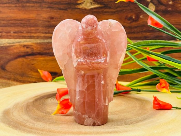 Strawberry Pink Calcite Angel | Heart Chakra | Crystal Figurine | Standing Statuette | Handmade | Angelic Reiki | Metaphysical Gemstone