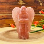 Strawberry Pink Calcite Angel | Heart Chakra | Crystal Figurine | Standing Statuette | Handmade | Angelic Reiki | Metaphysical Gemstone