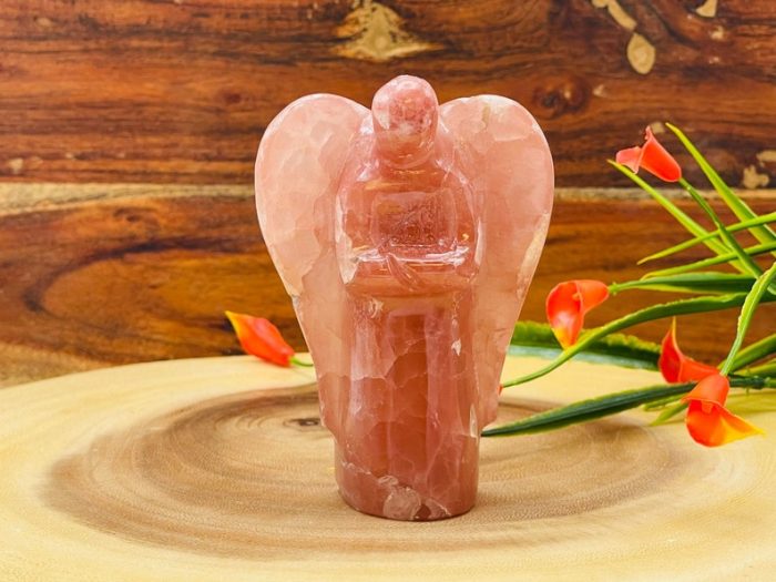 Strawberry Pink Calcite Angel | Heart Chakra | Crystal Figurine | Standing Statuette | Handmade | Angelic Reiki | Metaphysical Gemstone