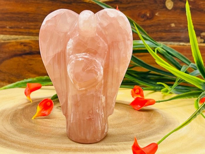 Strawberry Pink Calcite Angel | Heart Chakra | Crystal Figurine | Standing Statuette | Handmade | Angelic Reiki | Metaphysical Gemstone