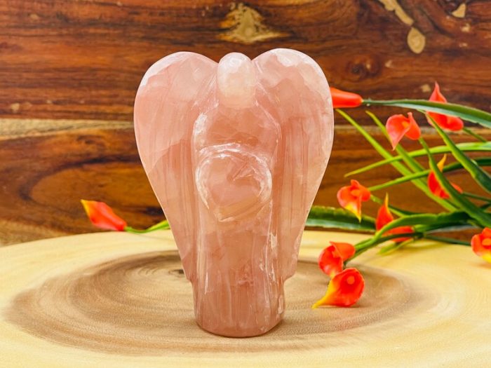 Strawberry Pink Calcite Angel | Heart Chakra | Crystal Figurine | Standing Statuette | Handmade | Angelic Reiki | Metaphysical Gemstone