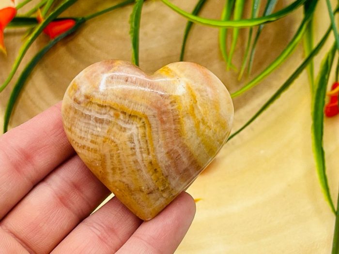 Yellow Banded Onyx Heart | Crystal Heart | Healing Stone | Meditation Reiki Healing Crystal | Crystal Reiki Pocket Stone | Orange Onyx Heart