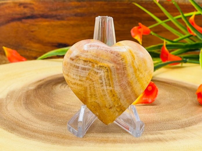 Yellow Banded Onyx Heart | Crystal Heart | Healing Stone | Meditation Reiki Healing Crystal | Crystal Reiki Pocket Stone | Orange Onyx Heart