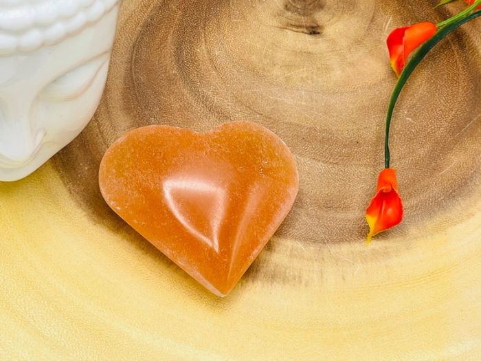 Orange Selenite Heart | Selenite Crystal Heart | Polished Selenite | Handmade | Crystal Chakra Reiki | Cleansing & Balance | Meditation