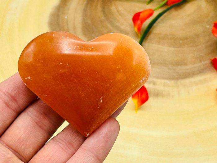 Orange Selenite Heart | Selenite Crystal Heart | Polished Selenite | Handmade | Crystal Chakra Reiki | Cleansing & Balance | Meditation