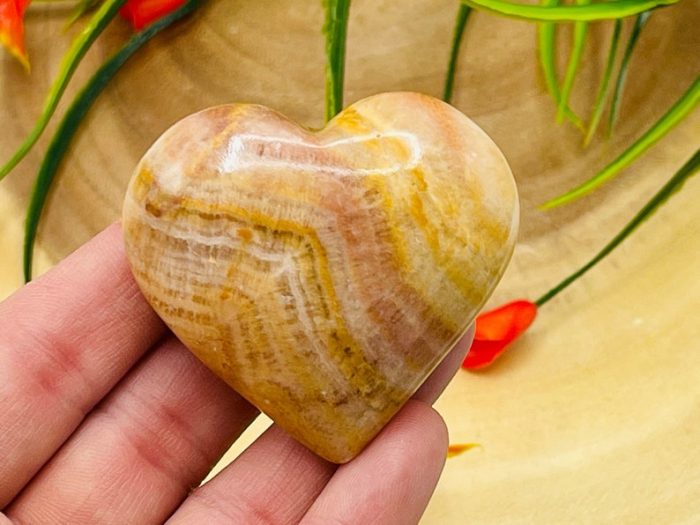 Yellow Banded Onyx Heart | Crystal Heart | Healing Stone | Meditation Reiki Healing Crystal | Crystal Reiki Pocket Stone | Orange Onyx Heart