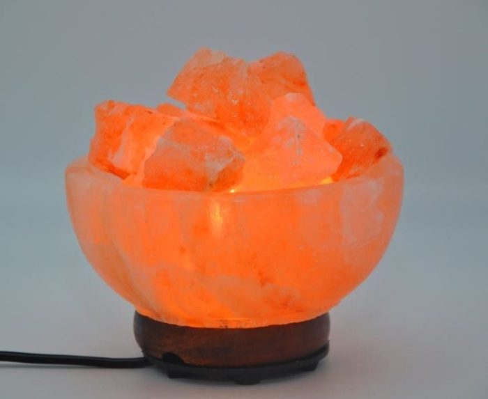 Himalayan Pink Salt Lamp Bowl with Salt Chunks, Pure & Authentic, Dimmer Switch, Night Light, Home Decor, 6" Diameter