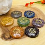 7 Chakra Round Orgone Smooth Stone Set With Engraved Chakra Symbols | Chakra Healing Palm Crystal | Reiki Chakra | Chakra Pocket Stones