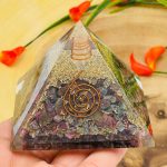 Ruby Kyanite Orgone Pyramid with Reiki Sign with Clear quartz Point | Ruby Kyanite Orgonite Pyramid | Reiki Chakra Pyramid | 3"