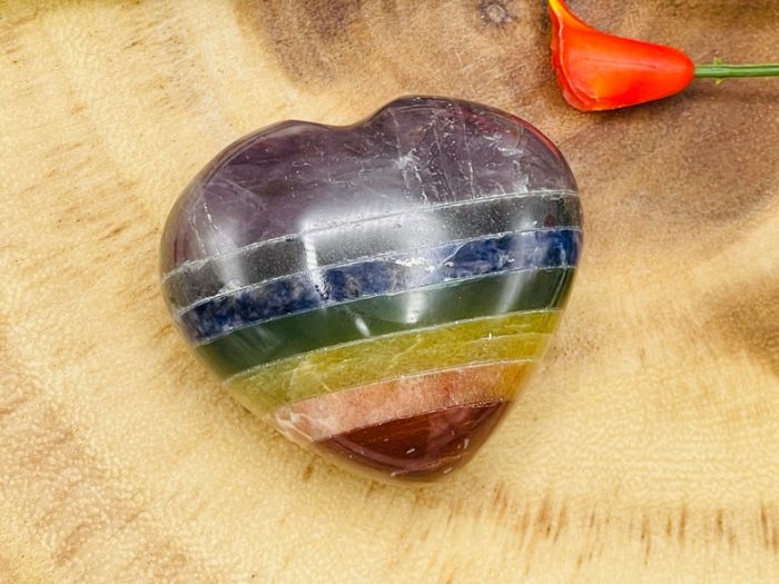 7 Chakra Bonded Heart Stone | Polished Stones | Chakra Healing Crystals | Reiki Chakra Heart | Chakra Balancing | Metaphysical | 2" inch