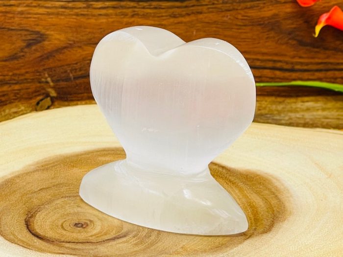 Selenite Heart With Base | Selenite Crystal Standing Heart | Polished Selenite Crystal | Crystal Chakra Reiki | Cleansing & Balance 3" X 3"