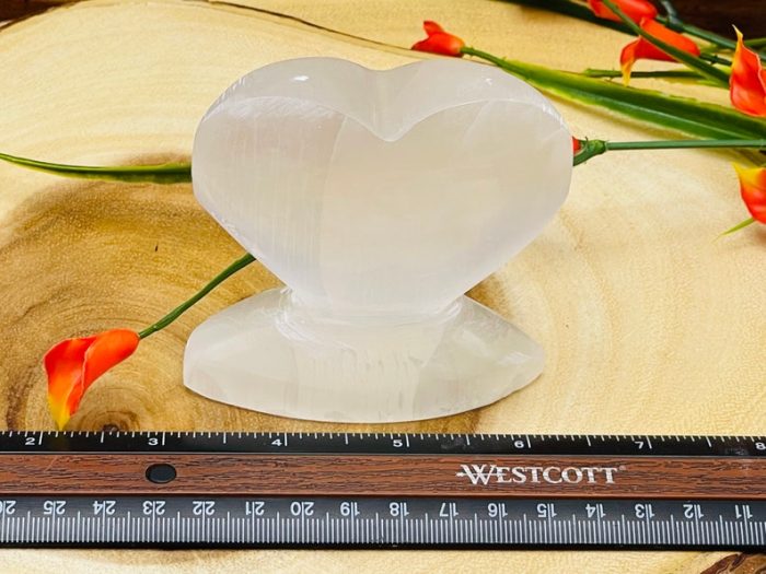 Selenite Heart With Base | Selenite Crystal Standing Heart | Polished Selenite Crystal | Crystal Chakra Reiki | Cleansing & Balance 3" X 3"