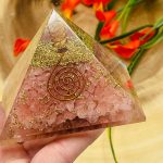 Rose Quartz Orgone Pyramid with Reiki Sign with Clear quartz Point | Rose Quartz Orgonite Pyramid | Stone of Love | Heart Chakra Pyramid 3"