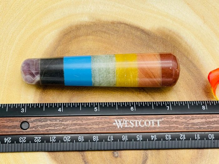 7 Chakra Bonded Healing Wand | Polished Stones | Chakra Healing Crystal Wand | Reiki Stone | Massage Wand | Metaphysical | 4 inch