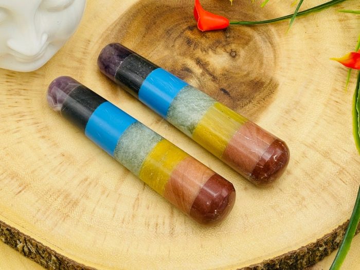 7 Chakra Bonded Healing Wand | Polished Stones | Chakra Healing Crystal Wand | Reiki Stone | Massage Wand | Metaphysical | 4 inch