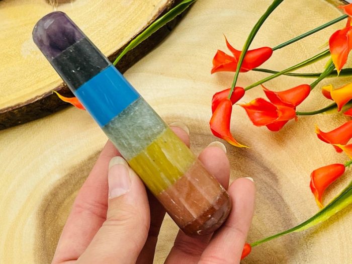 7 Chakra Bonded Healing Wand | Polished Stones | Chakra Healing Crystal Wand | Reiki Stone | Massage Wand | Metaphysical | 4 inch