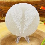 Selenite Charging Station Etched with Wings of Angel Design | Round Charging Plate | Chakra Activator | Powerful Healer | 4 inch (10 cm)
