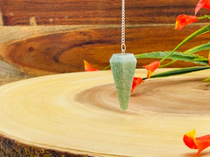 Amazonite Crystal Pendulum With Silver Plated Chain | Amazonite Point Pendulum | Healing Dowsing Energy Balancing | Faceted