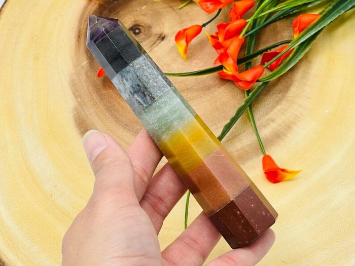 7 Chakra Bonded Obelisk | 7 Chakra Pointer | 7 Chakra Terminated Point | Crystal Point | Healing Crystal Tower | Metaphysical 6 Inch