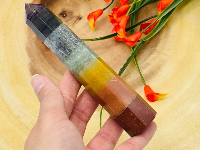 7 Chakra Bonded Obelisk | 7 Chakra Pointer | 7 Chakra Terminated Point | Crystal Point | Healing Crystal Tower | Metaphysical 6 Inch