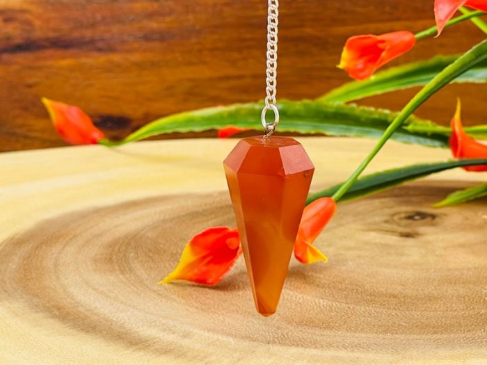 Carnelian Crystal Pendulum With Silver Plated Chain | Carnelian Point Pendulum | Healing Dowsing Energy Balancing | Faceted