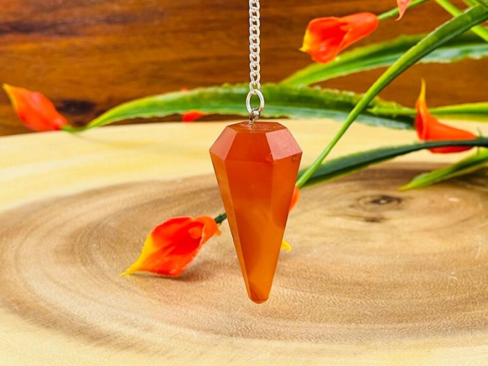 Carnelian Crystal Pendulum With Silver Plated Chain | Carnelian Point Pendulum | Healing Dowsing Energy Balancing | Faceted