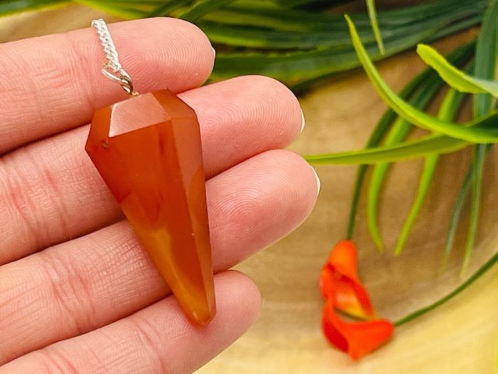 Carnelian Crystal Pendulum With Silver Plated Chain