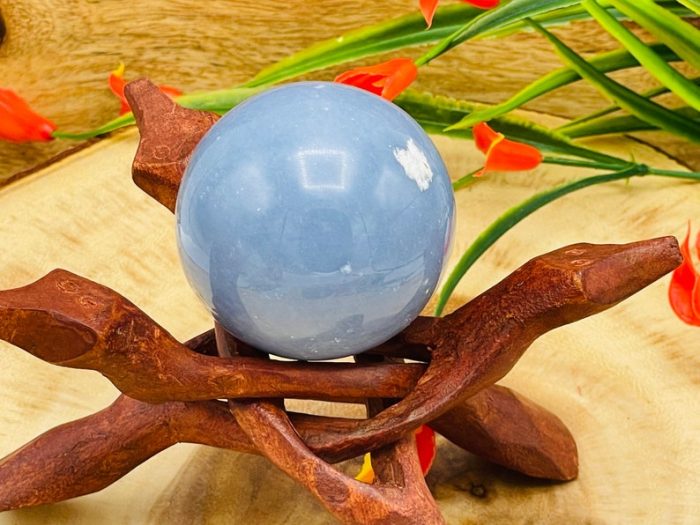 Angelite Sphere | Blue Angelite Stone | Angelite Sphere | Gemstone Sphere | Stress Reliever Crystal | Healing Chakra Stone | 2 inch (50 mm)