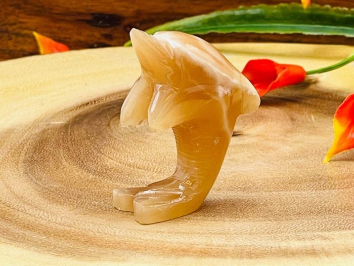 Honey Caramel Calcite Dolphin Figurine | Calcite Crystal Fish | Standing Statuette | Metaphysical | Healing Crystal | Sacred Animal | 2"